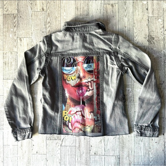 Vintage Youth, Custom, Pop Art, Distressed Fitted Jean Jacket - Picture 14 of 16